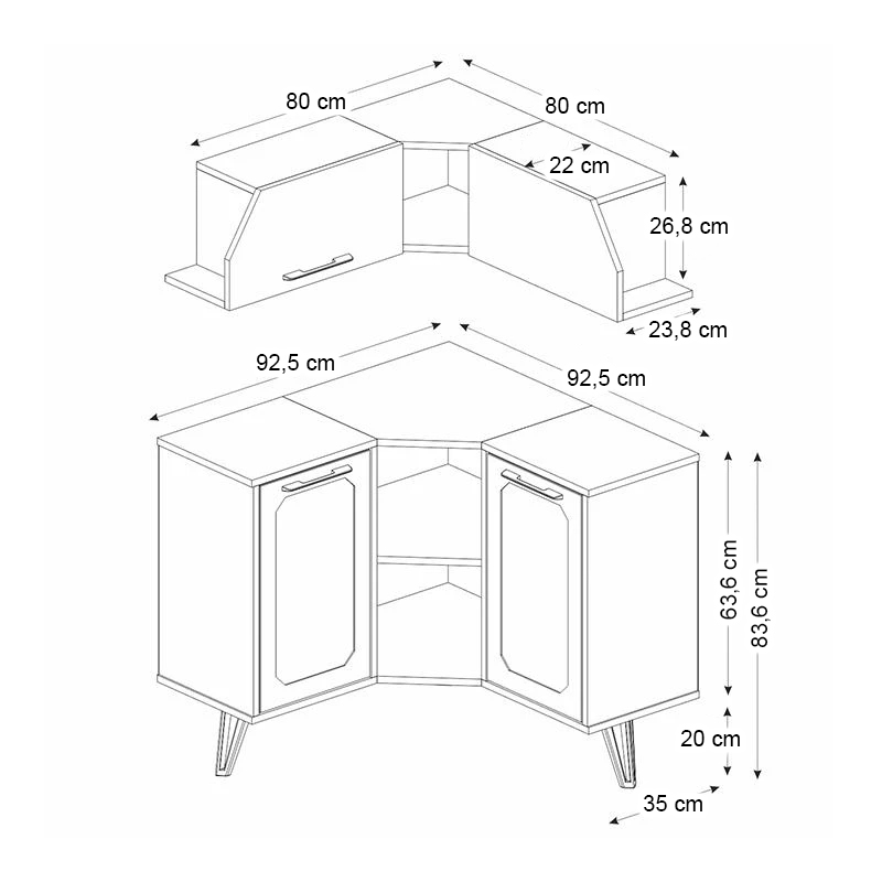Lambert Megapap corner melamine kitchen furniture in walnut - black marble effect color 92,5x35x83,6cm.