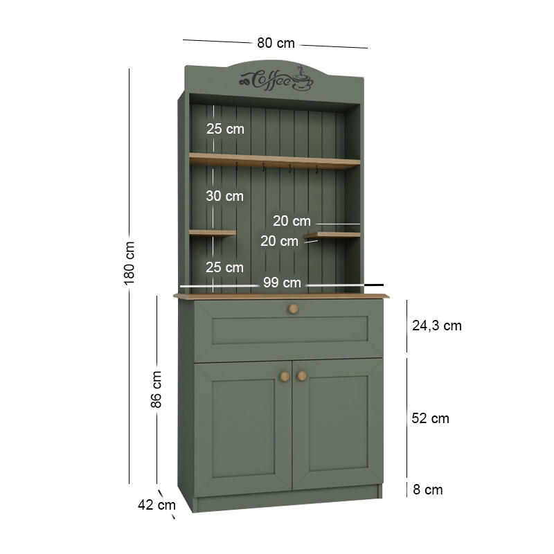 Lucas Megapap melamine kitchen furniture in green - oak color 99x42x180cm.