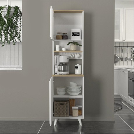 Potter 1 Megapap melamine kitchen furniture in white - rota oak color 53.4x39.6x196.1cm.