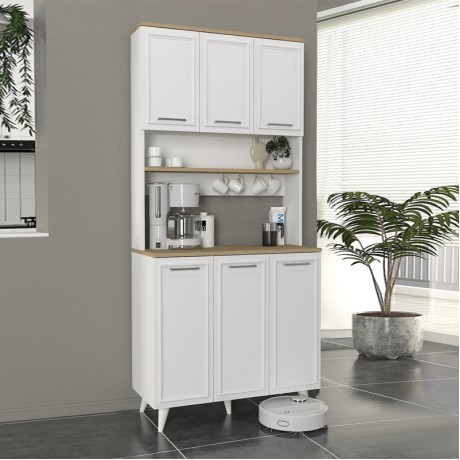 Έπιπλο κουζίνας Potter 3 Megapap χρώμα λευκό - rota oak 90x40x196,1εκ.