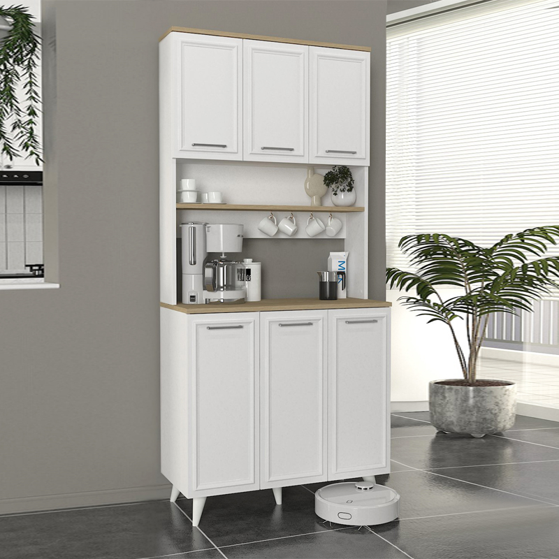 Potter 3 Megapap melamine kitchen furniture in white - rota oak color 90x40x196.1cm.