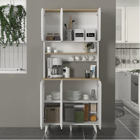 Έπιπλο κουζίνας Potter 3 Megapap χρώμα λευκό - rota oak 90x40x196,1εκ.