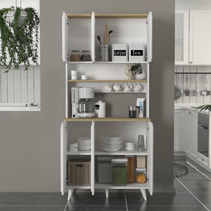 Potter 3 Megapap melamine kitchen furniture in white - rota oak color 90x40x196.1cm.