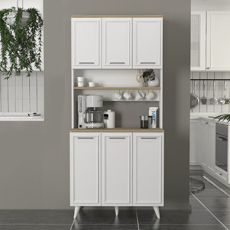 Potter 3 Megapap melamine kitchen furniture in white - rota oak color 90x40x196.1cm.