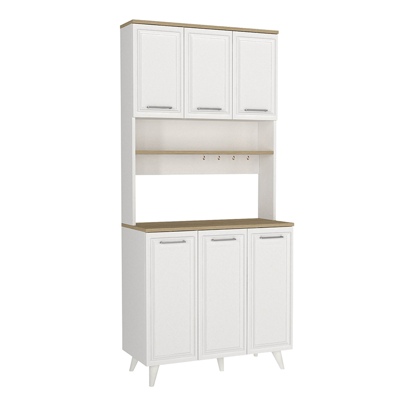 Potter 3 Megapap melamine kitchen furniture in white - rota oak color 90x40x196.1cm.