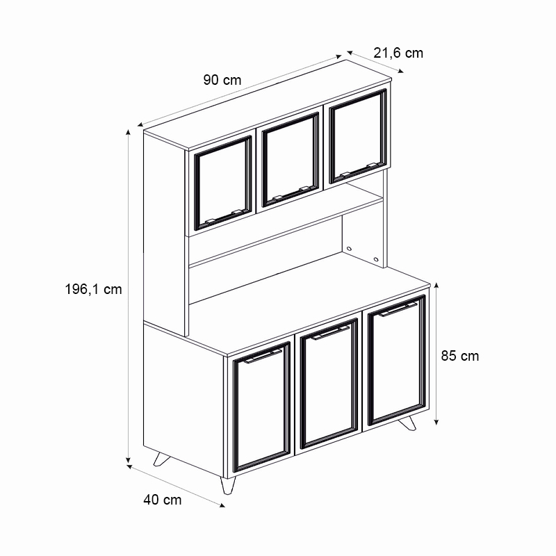 Potter 3 Megapap melamine kitchen furniture in white - rota oak color 90x40x196.1cm.