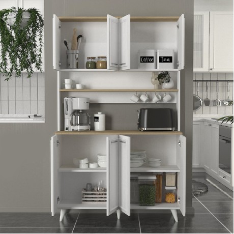 Έπιπλο κουζίνας Potter 4 Megapap χρώμα λευκό - rota oak 120x40x196,1εκ.