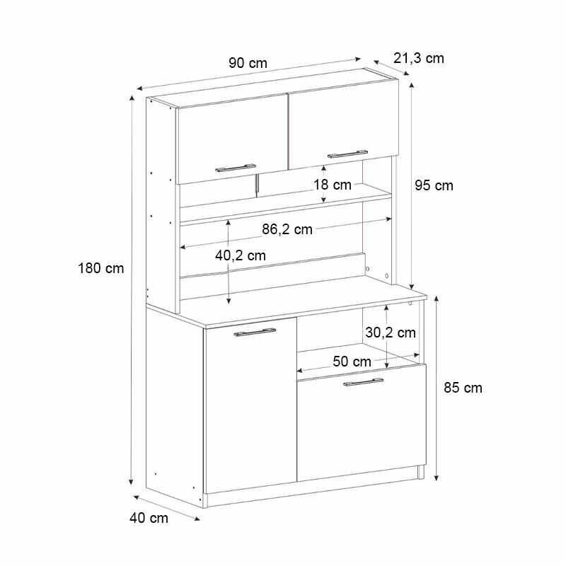 Tuco 2 Megapap melamine kitchen furniture in white color 90x40x180cm.