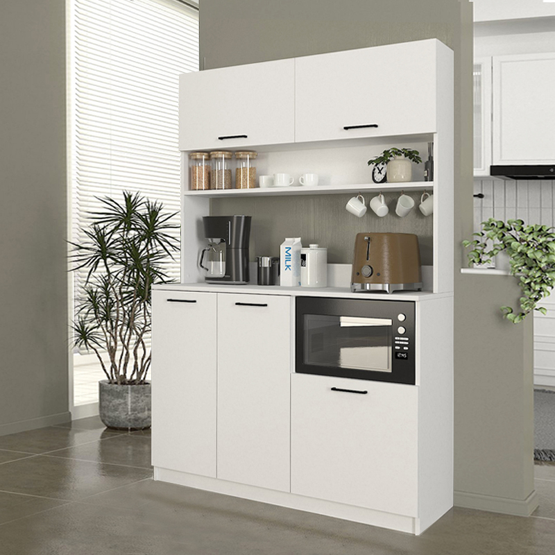 Tuco 3 Megapap melamine kitchen furniture in white color 123.8x40x180cm.