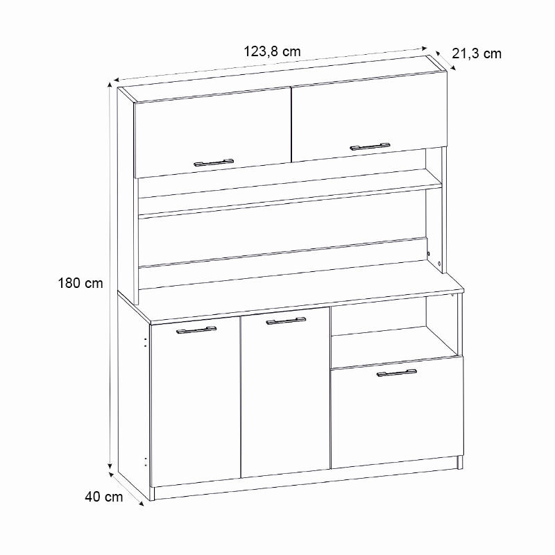Tuco 3 Megapap melamine kitchen furniture in white color 123.8x40x180cm.