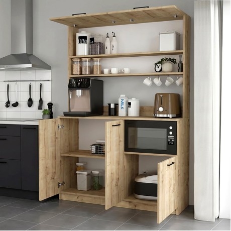 Tuco 3 Megapap melamine kitchen furniture in sapphire oak color 123.8x40x180cm.