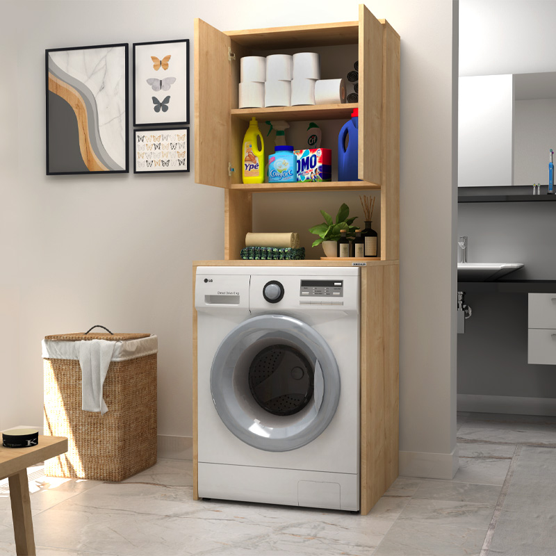Cozen Megapap melamine washing machine furniture in oak color 65x60x178cm.