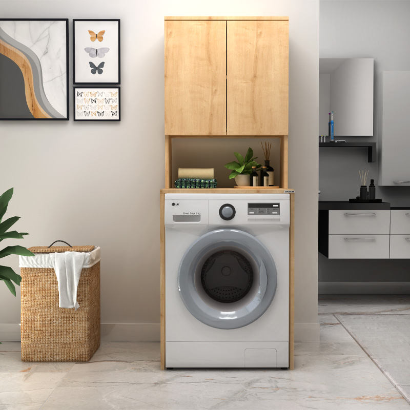 Cozen Megapap melamine washing machine furniture in oak color 65x60x178cm.