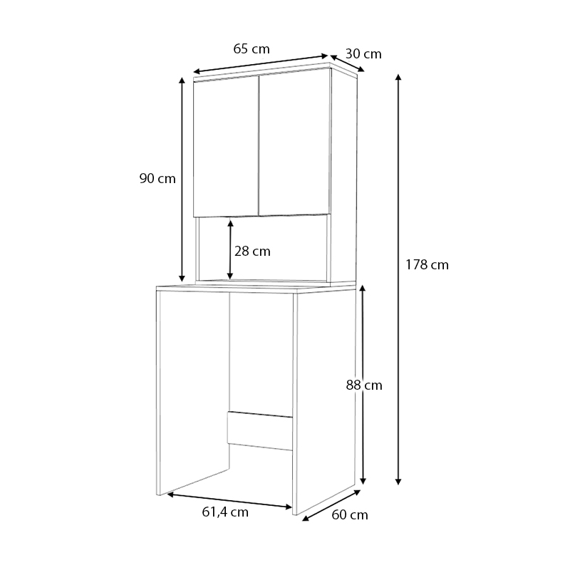 Cozen Megapap melamine washing machine furniture in oak color 65x60x178cm.