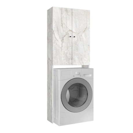 Romme Megapap melamine laundry machine cabinet in white marble color 65x27,1x180cm.