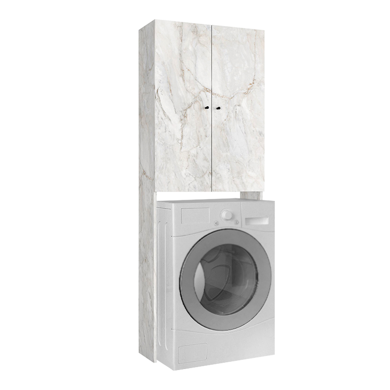 Romme Megapap melamine laundry machine cabinet in white marble color 65x27,1x180cm.