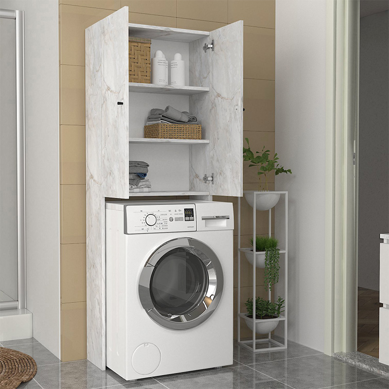 Romme Megapap melamine laundry machine cabinet in white marble color 65x27,1x180cm.