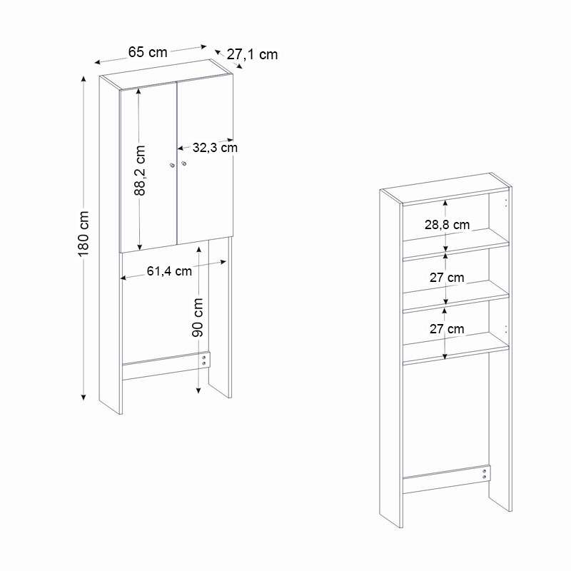 Romme Megapap melamine laundry machine cabinet in white marble color 65x27,1x180cm.
