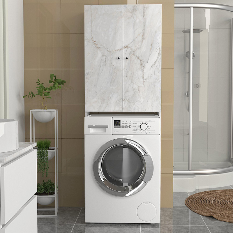 Romme Megapap melamine laundry machine cabinet in white marble color 65x27,1x180cm.