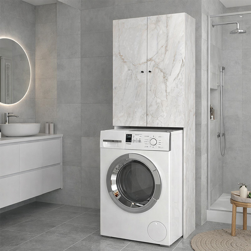 Romme Megapap melamine laundry machine cabinet in white marble color 65x27,1x180cm.