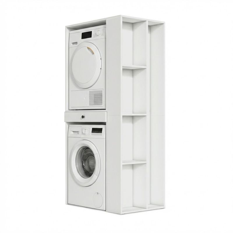Bace Megapap melamine washing machine and draywer cabinet in white color 90x60x187cm.