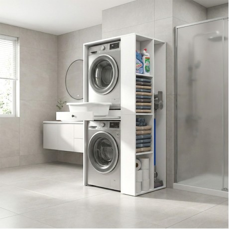 Bace Megapap melamine washing machine and draywer cabinet in white color 90x60x187cm.