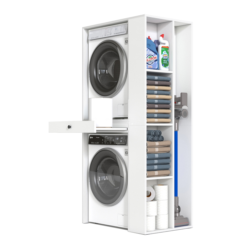 Bace Megapap melamine washing machine and draywer cabinet in white color 90x60x187cm.