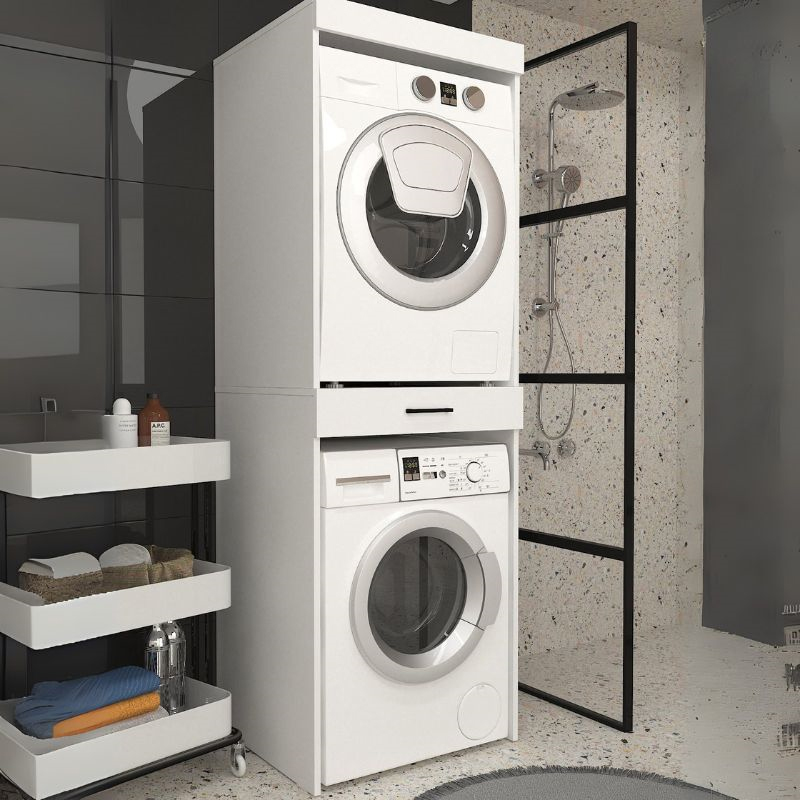Fika Megapap melamine washing machine and draywer cabinet in white color 67x61.8x198.5cm.