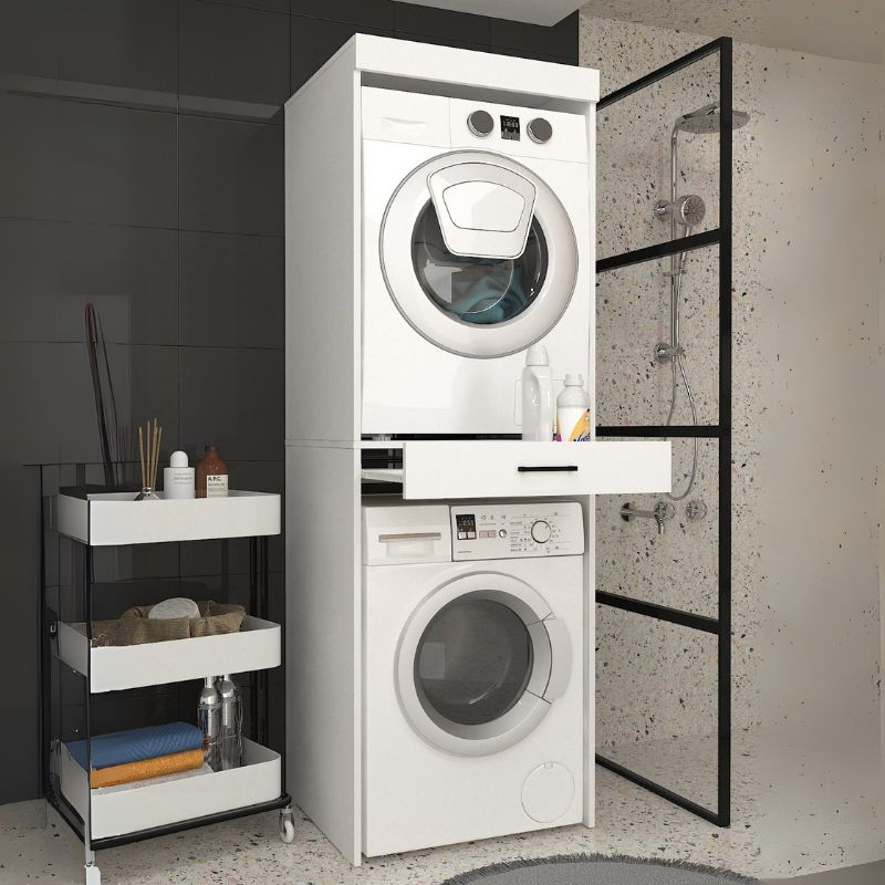 Fika Megapap melamine washing machine and draywer cabinet in white color 67x61.8x198.5cm.