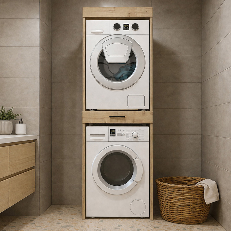 Fika Megapap melamine washing machine and draywer cabinet in sapphire oak color 67x61.8x198.5cm.