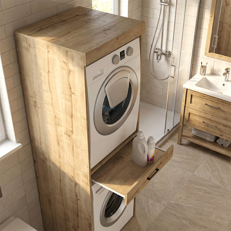 Fika Megapap melamine washing machine and draywer cabinet in sapphire oak color 67x61.8x198.5cm.