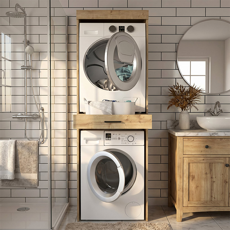 Fika Megapap melamine washing machine and draywer cabinet in sapphire oak color 67x61.8x198.5cm.