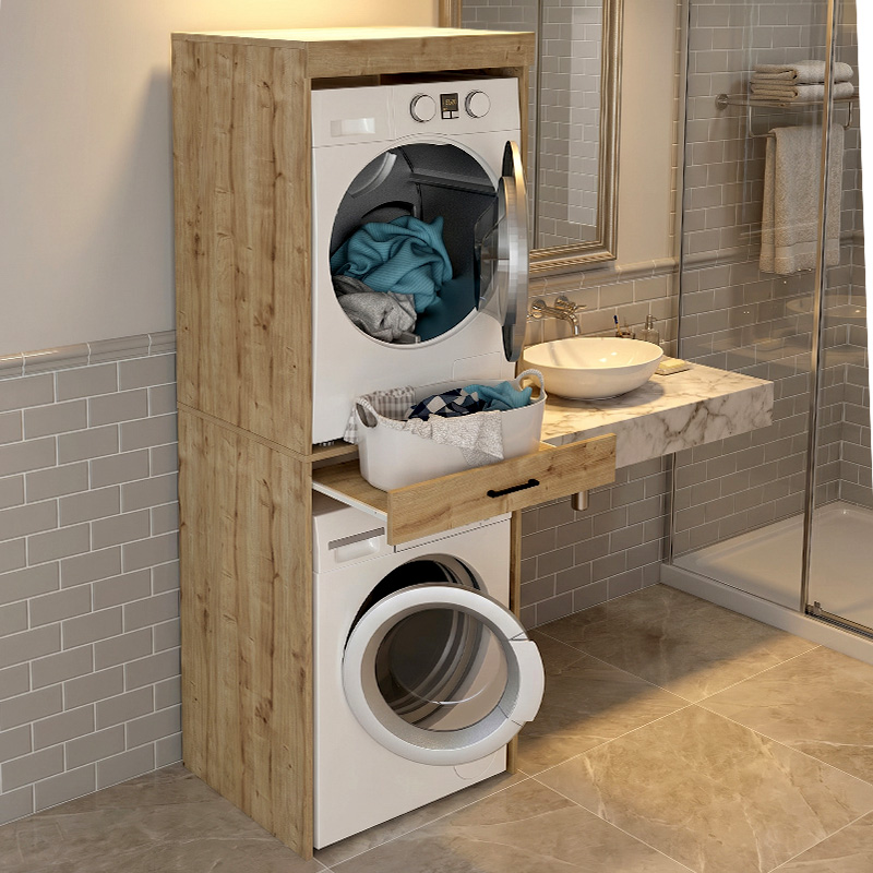 Fika Megapap melamine washing machine and draywer cabinet in sapphire oak color 67x61.8x198.5cm.