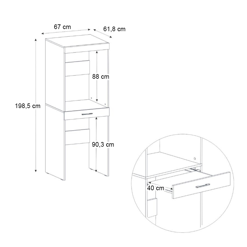 Fika Megapap melamine washing machine and draywer cabinet in sapphire oak color 67x61.8x198.5cm.