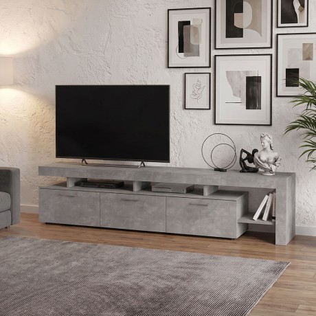 Acnes Megapap melamine tv stand in concrete grey color 220x40x52cm.