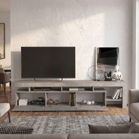 Acnes Megapap melamine tv stand in concrete grey color 220x40x52cm.