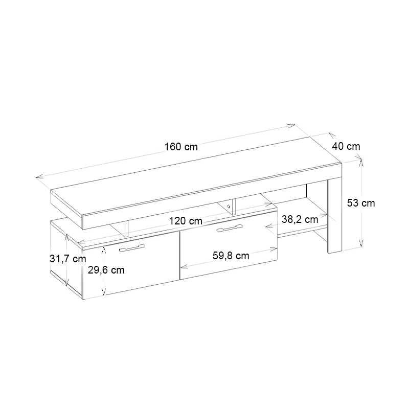 Acnes Megapap melamine tv stand in black - walnut color 160x40x53cm.
