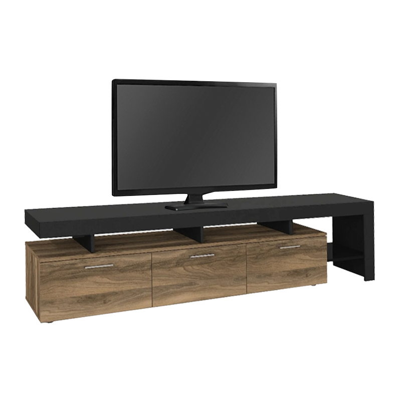Acnes Megapap melamine tv stand in black - walnut color 220x40x52cm.