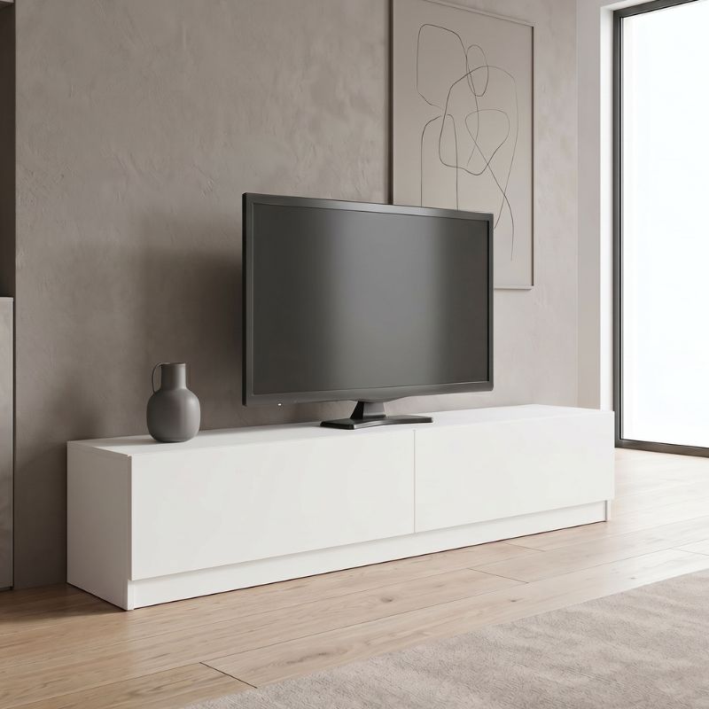 Ahenk Megapap melamine tv stand in white color 160x31,3x32,9cm.