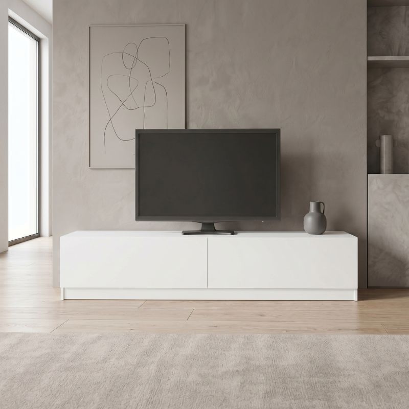Ahenk Megapap melamine tv stand in white color 160x31,3x32,9cm.