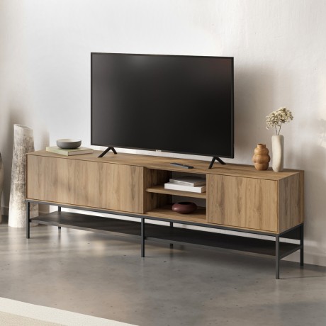 Amira Megapap melamine tv stand in walnut Ud - black wood color 180x35x55cm.