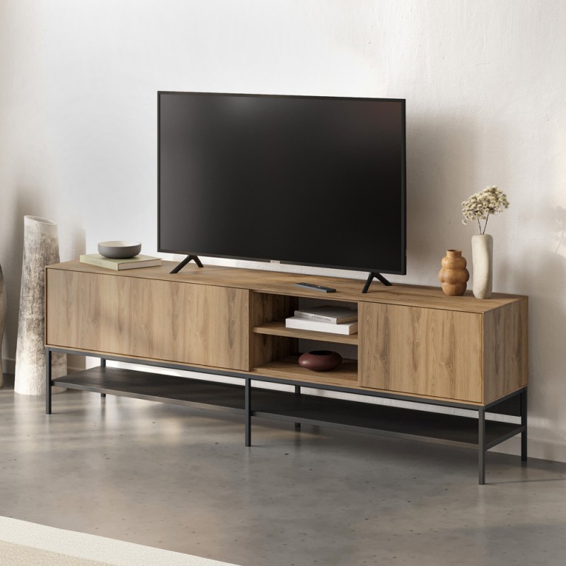 Amira Megapap melamine tv stand in walnut Ud - black wood color 180x35x55cm.