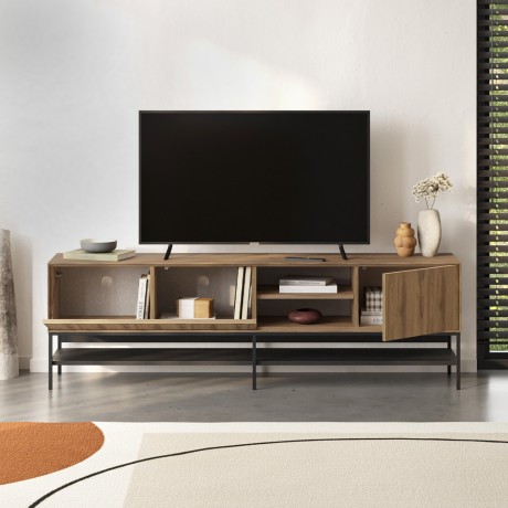 Amira Megapap melamine tv stand in walnut Ud - black wood color 180x35x55cm.