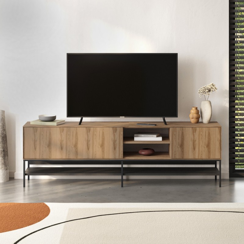 Amira Megapap melamine tv stand in walnut Ud - black wood color 180x35x55cm.