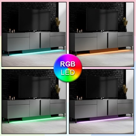 Arlen Megapap melamine TV stand with Rgb Led  in anthracite color 180x32x50cm.