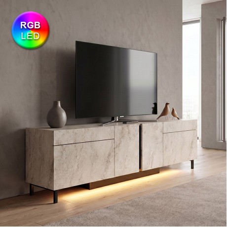 Arlen Megapap melamine TV stand with Rgb Led  in travertine color 180x32x50cm.