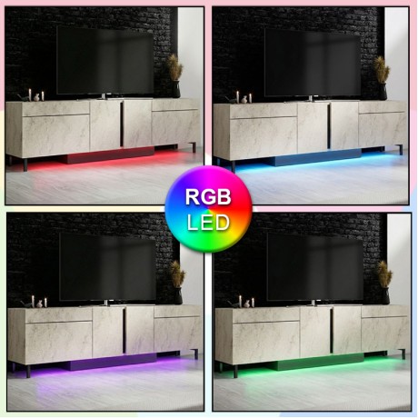 Arlen Megapap melamine TV stand with Rgb Led  in travertine color 180x32x50cm.