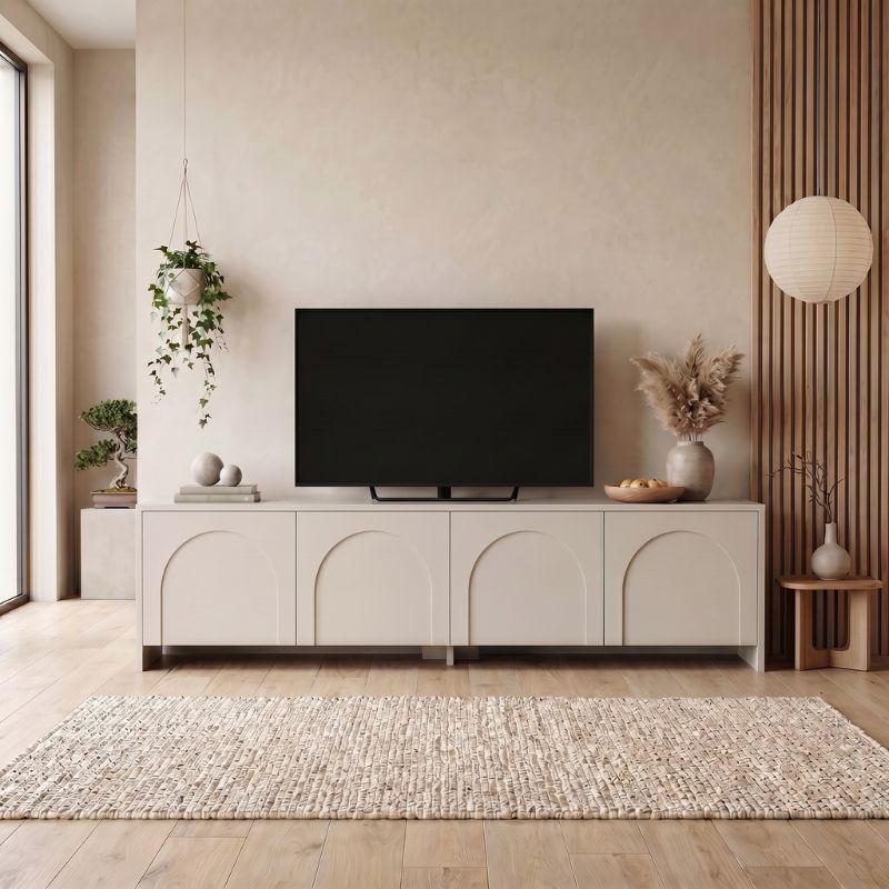 Aurelia Megapap melamine TV stand in cream color 180x32x45cm.