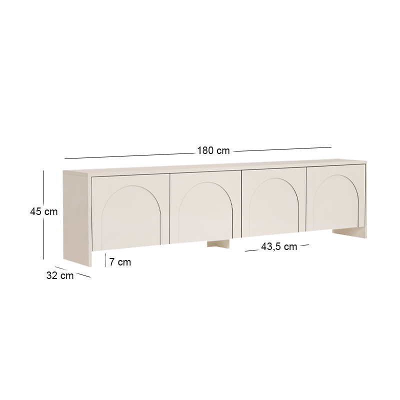 Aurelia Megapap melamine TV stand in cream color 180x32x45cm.