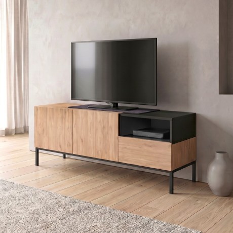 Cailin Megapap melamine tv stand in sepet oak - black wood color 140x41.8x55cm.